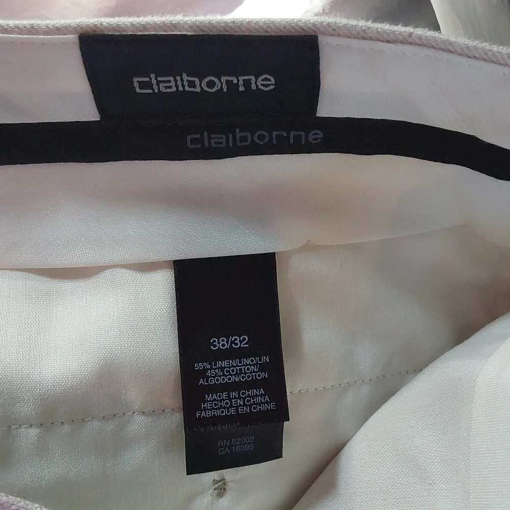 Liz Claiborne |Mens Cream LINEN Trouser Pants Neutral Preppy Luxe Sz.38x32